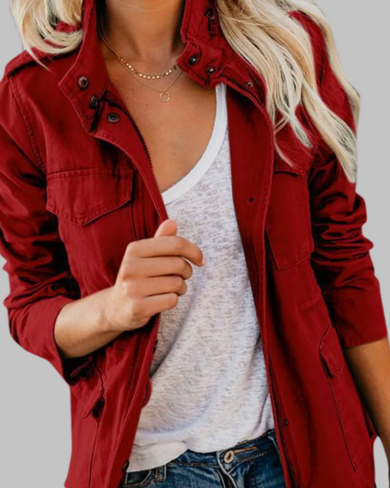 RIOJA - Vintage Zip Up Button Military Jacket