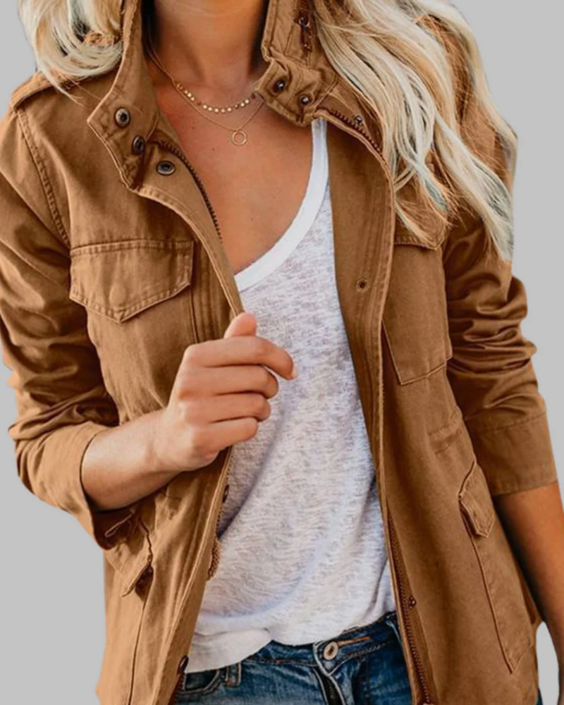 RIOJA - Vintage Zip Up Button Military Jacket