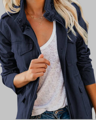 RIOJA - Vintage Zip Up Button Military Jacket