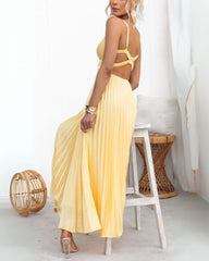 ABIAN - Pleated V-Neck Maxi Dress