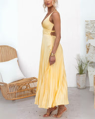ABIAN - Pleated V-Neck Maxi Dress