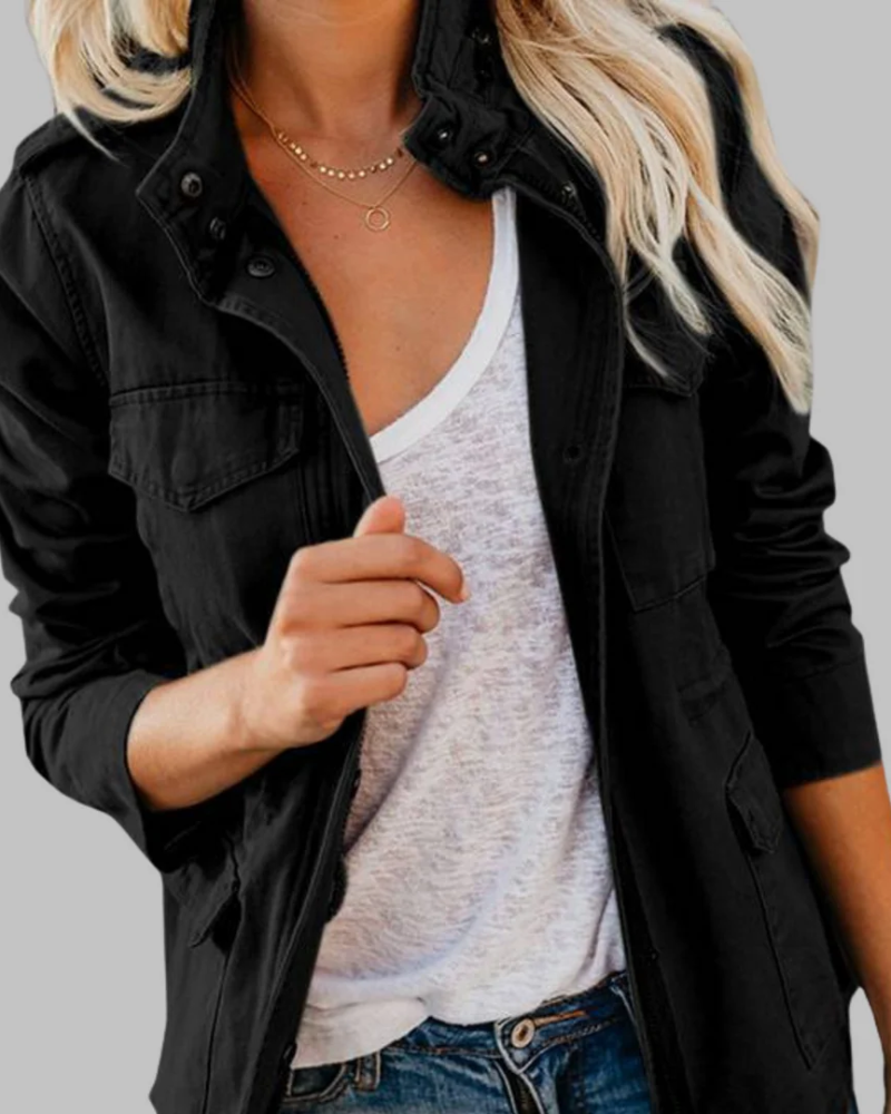 RIOJA - Vintage Zip Up Button Military Jacket