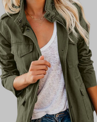 RIOJA - Vintage Zip Up Button Military Jacket